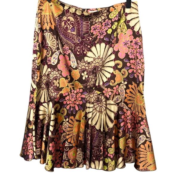Trina Turk Women's Silk Skirt Floral A-Line Multicolor size 10 Back Zip Timeless - Picture 1 of 6